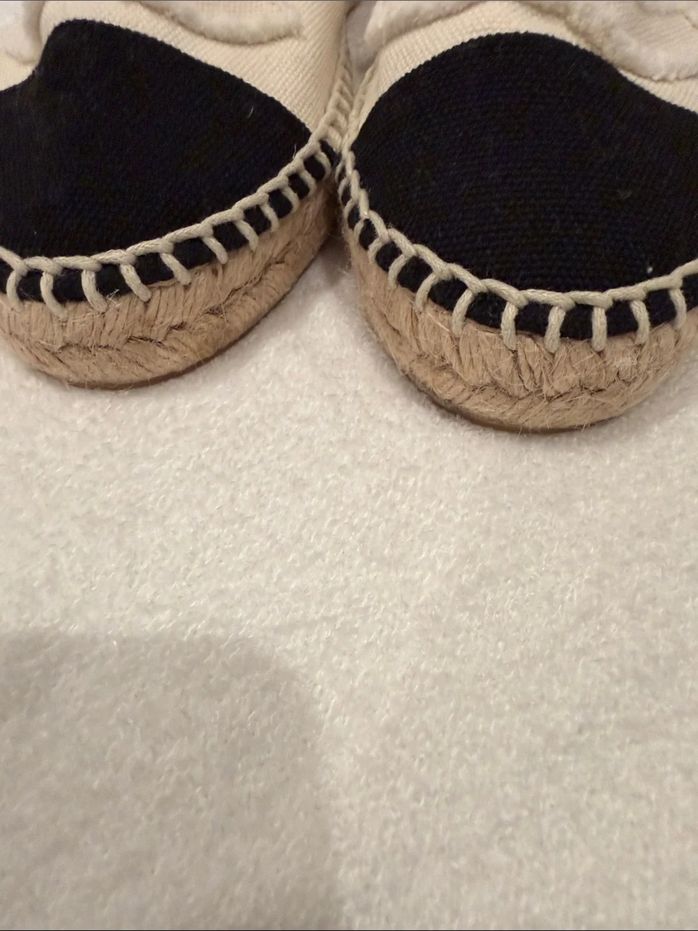 CHANEL Cream Canvas Espadrilles with Black Toe Cap